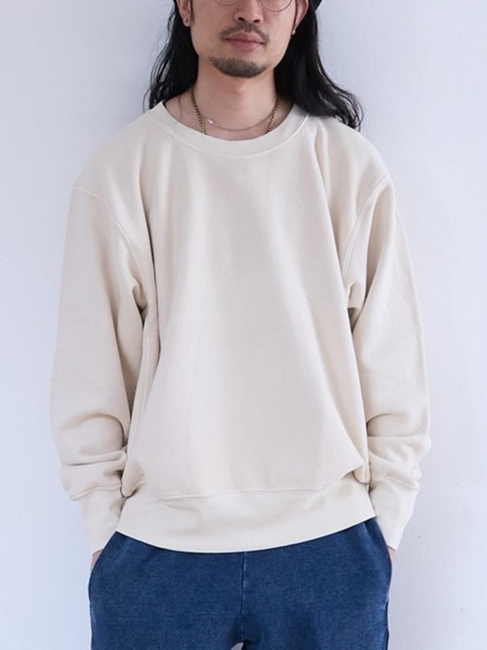 LES TIEN || Oversized Crewneck Sweatshirt Cotton Terry Cream Ivory Small